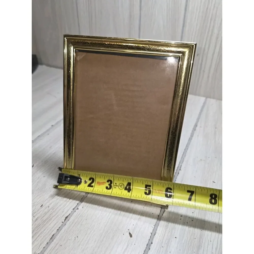 Vintage Etched Brass 5 X 7” Photo Picture Frame Gold Tone Metal MCM Easel Velvet